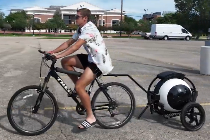 Use the Pengo Basket to tow the Pengo Cooler Ball behind a bike