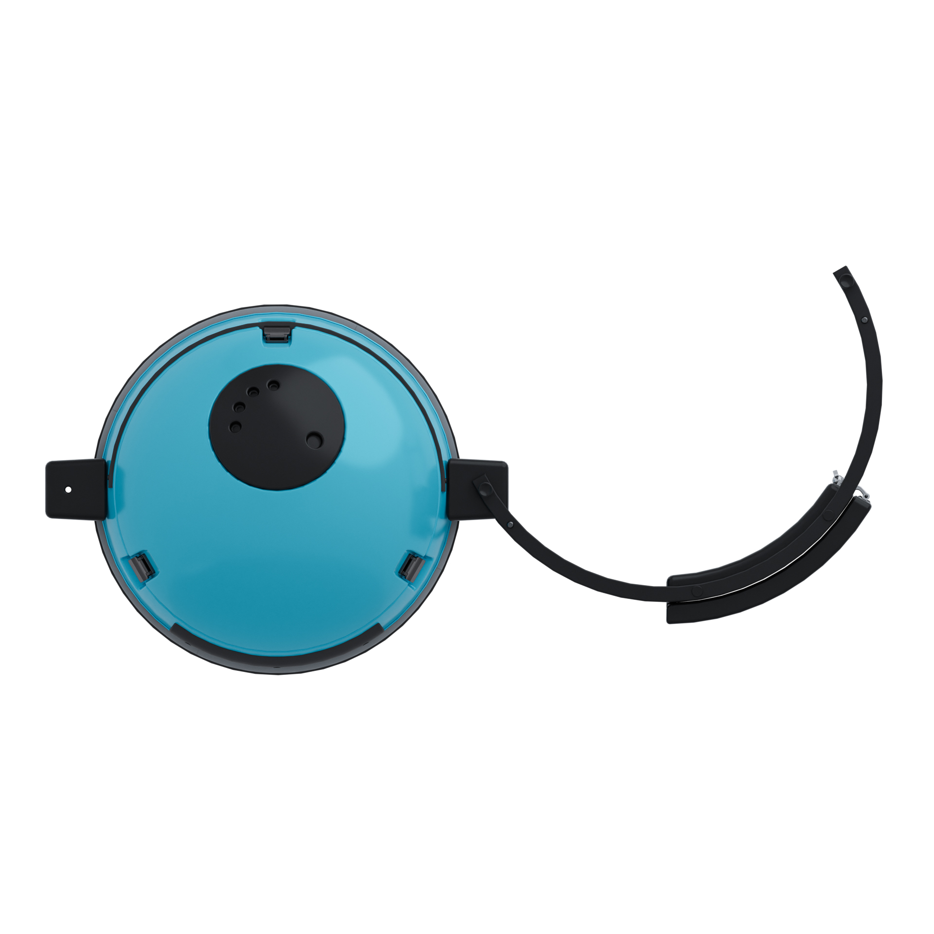 Top rendering of blue Pengo Cooler Ball with frame open